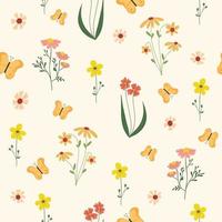 Seamless flower pattern. Bright floral background with blossoms and blooms print. Colored flat vector illustration for textile. Repeating texture design.