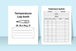 Temperature log book interior with a thermometer. Patient body heat tracker and medication planner journal. Interior of a notebook. Fever temperature tracker and patient information logbook. vector