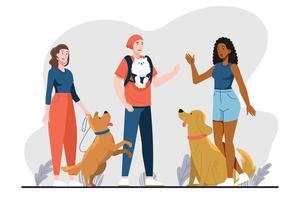 flat design people with dog playing background vector