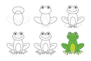 hand drawn step by step drawing frog illustration vector