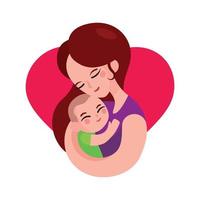 Mother hugging baby in her arms on love shape background illustration vector