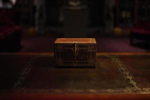 Golden chest and vintage treasure chest. photo