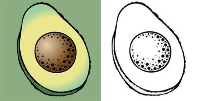 A set of cliparts, monochrome illustration and color, half avocado vector