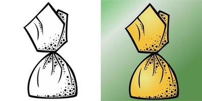 A set of delicious sweets in a yellow wrapper, monochrome illustration and color vector