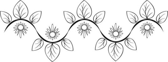 Monochrome border, edge pattern with decorative flowers and leaves vector