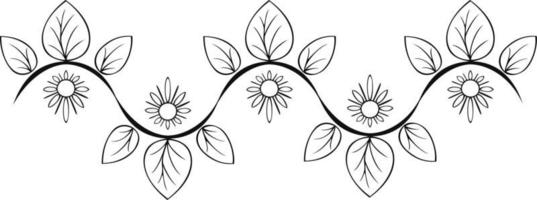 Monochrome border, edge pattern with decorative flowers and leaves vector