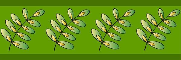 Green border, pattern. Wide ribbon with acacia twigs vector