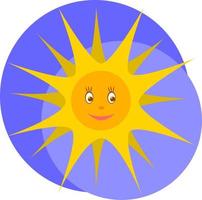Cute cartoon sun smiles against the background of dark round clouds vector