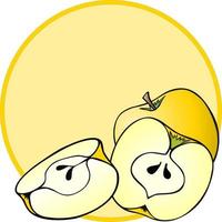 Yellow apples with pieces, round card with an empty place to insert vector