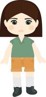 Vector character. Brunette girl with a square in a green blouse and shorts