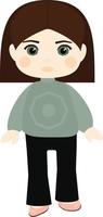 Vector character. Brunette girl with a square in a green sweater and trousers