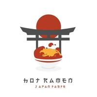 Spicy and hot soup ramen illustration logo with gate icon vector
