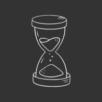 Hourglass in doodle style, vector illustration. Sketch sand clock for prind and design. Isolated element on a black background. Symbol time  hand drawn.