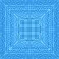 Grid room in perspective, vector illustration in 3d style. Indoor wireframe from blue lines, template interior square, digital empty box. Minimal background design