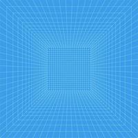 Grid room in perspective, vector illustration in 3d style. Indoor wireframe from blue lines, template interior square, digital empty box. Minimal background design