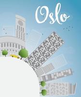 horizonte de oslo con edificio gris, cielo azul y espacio para copiar. vector