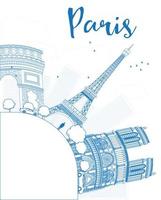 Outline Paris skyline with blue landmarks and copy space. vector