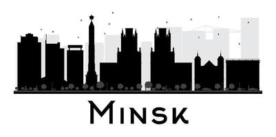 silueta en blanco y negro del horizonte de la ciudad de minsk. vector
