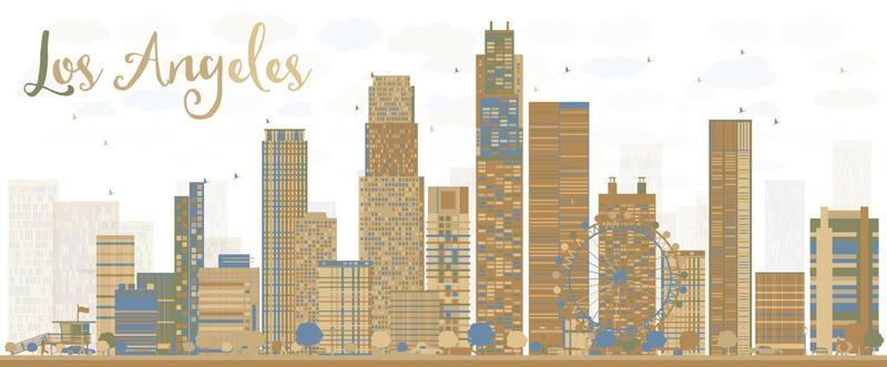 Los Angeles Skyline with Grey Buildings and Blue Sky.
