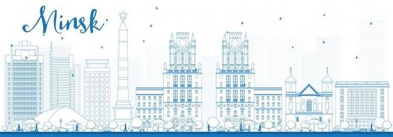 Outline Minsk skyline with blue buildings. vector