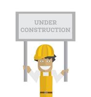 Worker with under construction sign. vector