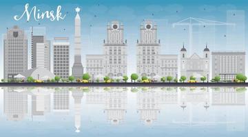 Minsk skyline with grey buildings and blue sky. vector