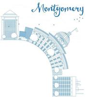 Outline Montgomery Skyline with Blue Building and copy space. vector