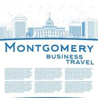 Outline Montgomery Skyline with Blue Buildings and copy space. vector