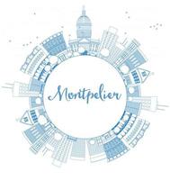 Outline Montpelier Vermont city skyline with blue buildings. vector