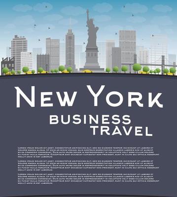 New York city skyline with blue sky, clouds and copy space.