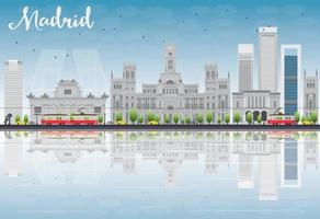 Madrid Skyline with grey buildings, blue sky and reflections. vector