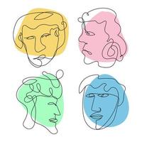 Surreal faces, modern contemporary abstract faces silhouettes. Hand drawn outline illustration with continuous line style vector
