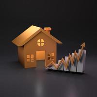 House icon and growth graph. 3d rendering. photo