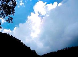 Green meadow under blue sky with clouds photo