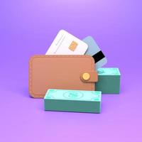 Stacks of dollars and a wallet. 3d render illustration. photo