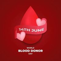14 de junio cartel o pancarta del día mundial del donante de sangre con corazón vector