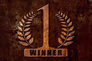 Number 1 winner concept on metal rust background photo