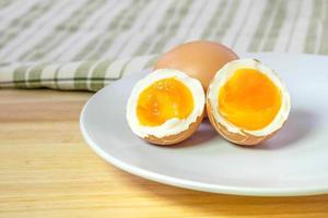 half medium-boiled eggs on white dish photo
