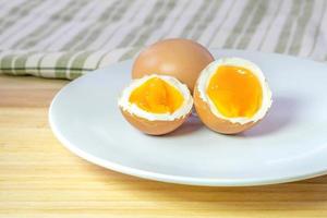 half medium-boiled eggs on white dish photo