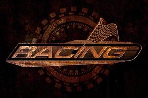 Racing with Checkered Flags Concept on metal rust background photo