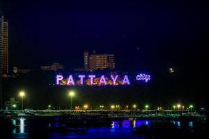 Colorful of Pattaya city alphabet in the night photo