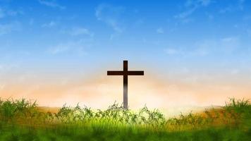 Digital Painting Good Friday. Crucifixion Of Jesus Christ illustration. You can use this asset for background your content like as Worship, Card, Banner, Live Streaming, Presentation, Webinar anymore. photo