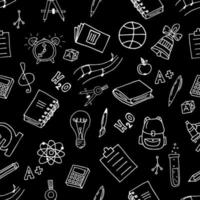 Sketchy Vector Hand Drawn Doodle Cartoon Set Of School Objects And Symbols. Seamless Pattern On Black Background