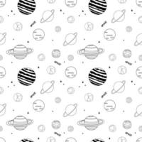 Doodle Seamless Pattern With Space Theme. Planets Of The Solar System. Outline Illustration vector