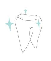 Tooth implant one line. Tooth care line art. Dental care vector