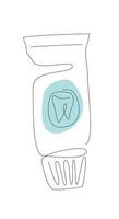 Tooth pasta one line. Teeth pasta tube care line art. Dental care vector