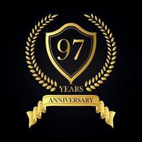 Corona de laurel de oro del aniversario de 97 años, juego de etiquetas de aniversario, juego de vectores del logotipo de signos dorados del aniversario