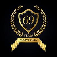 69 years anniversary golden laurel wreath, Anniversary label set, Vector set of anniversary golden signs logo