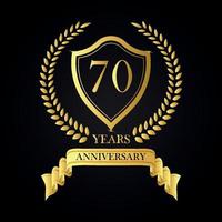 70 years anniversary golden laurel wreath, Anniversary label set, Vector set of anniversary golden signs logo