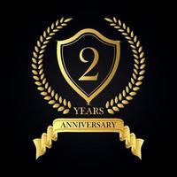 2 years anniversary golden laurel wreath, Anniversary label set, vector set of anniversary golden signs logo